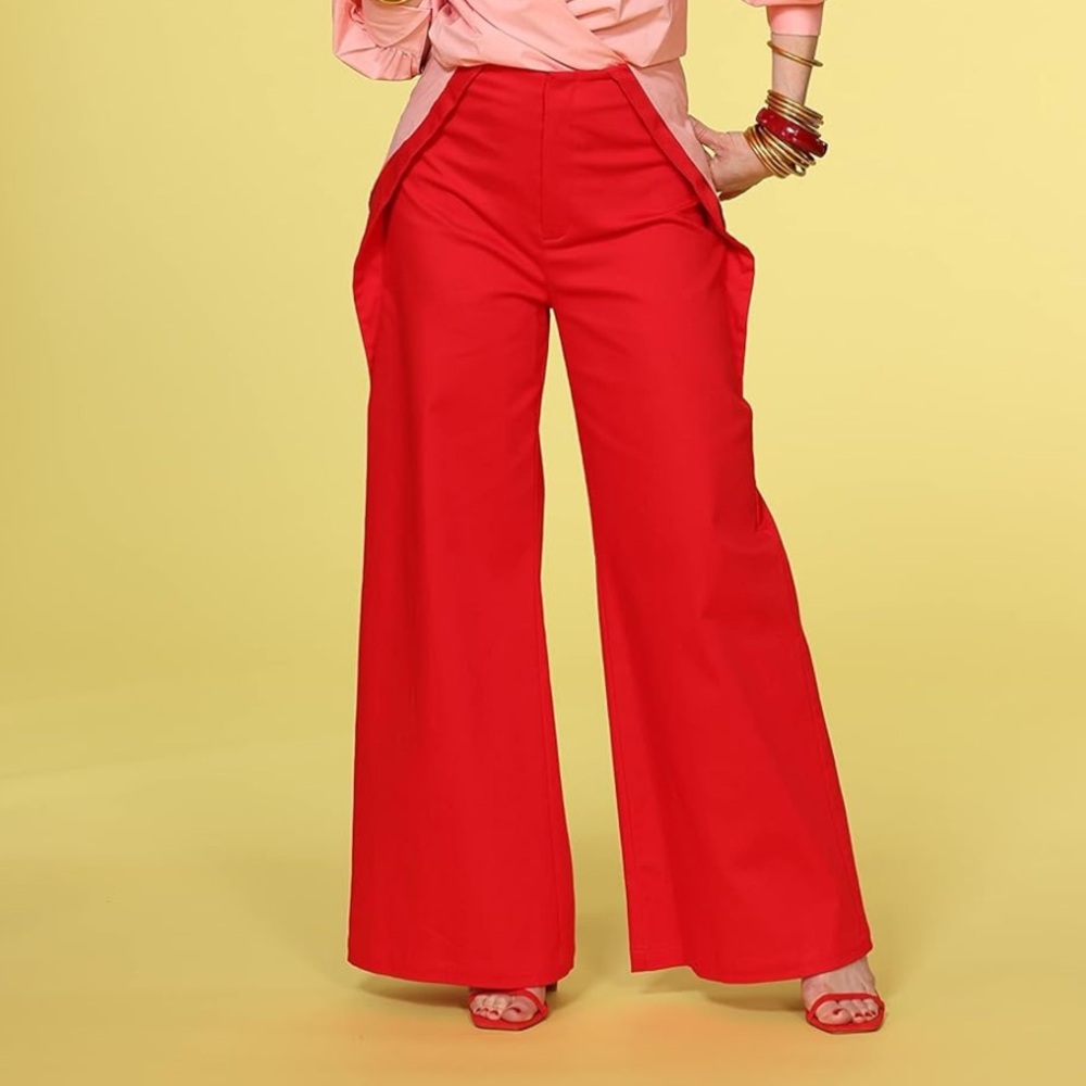 The Drop Women's Flame Red Wide Leg Structured Pant by @carla.rockmore